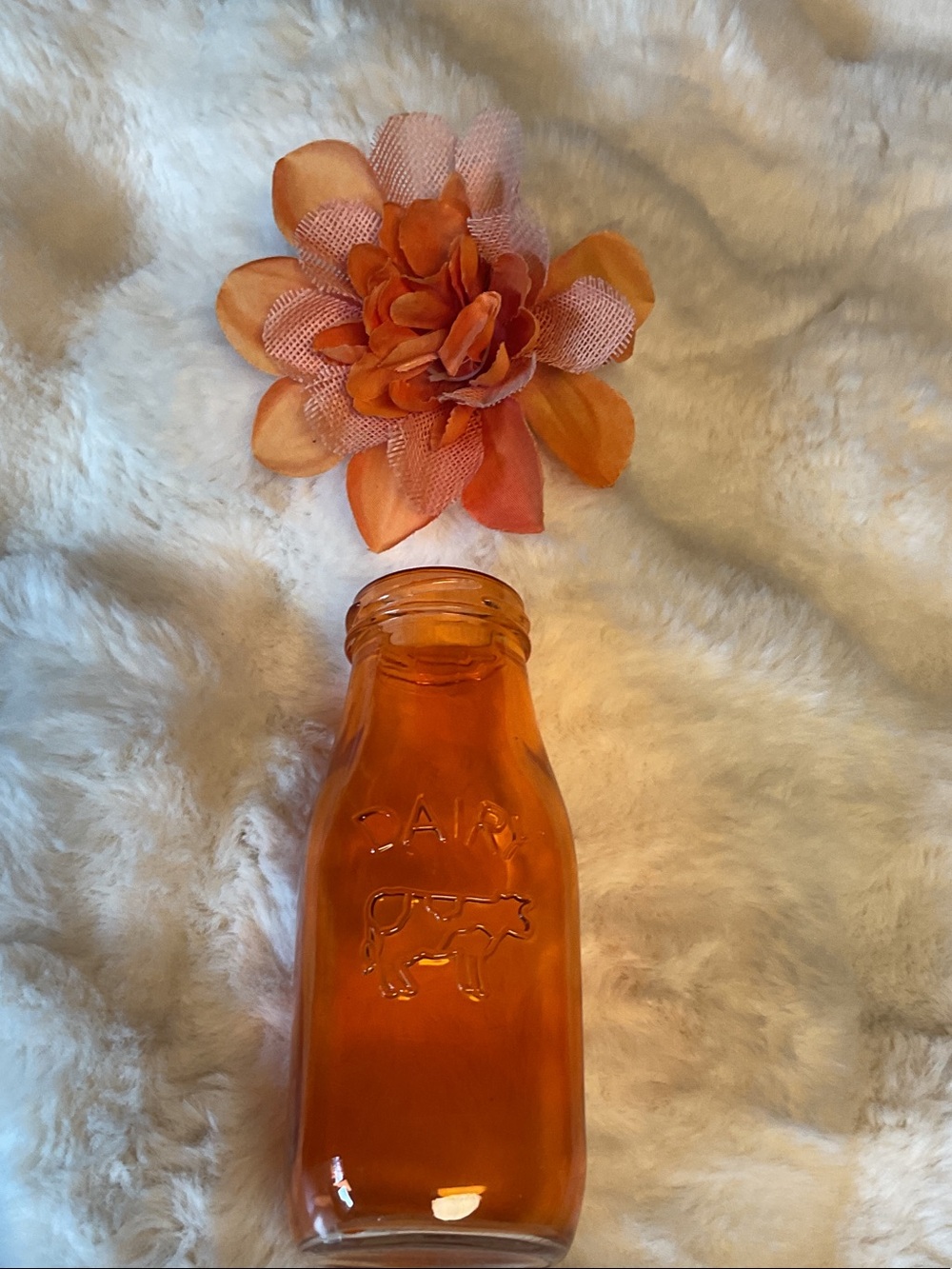 Vintage Orange Glass Dairy Bottle Vase